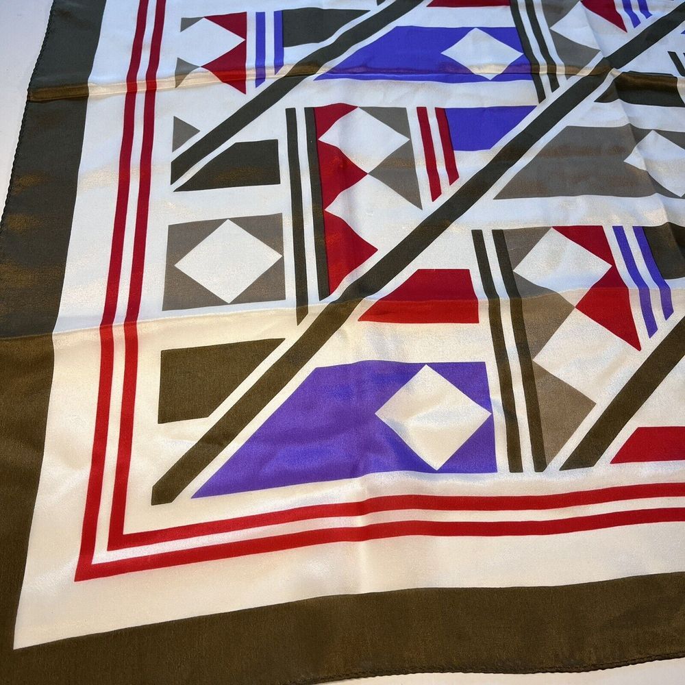 Baar & Beards BB Silk Square Scarf 30" Geometric Red Purple‎ Brown White